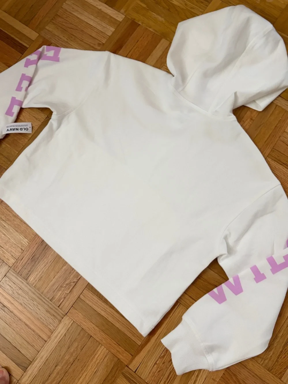 Girls Size 10-12 (Large) Cropped Hoodie Old Navy WHITE & Lavender Graphics